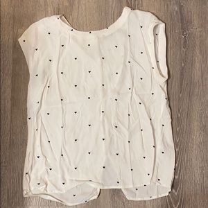 Abercrombie White Blouse with Black Hearts